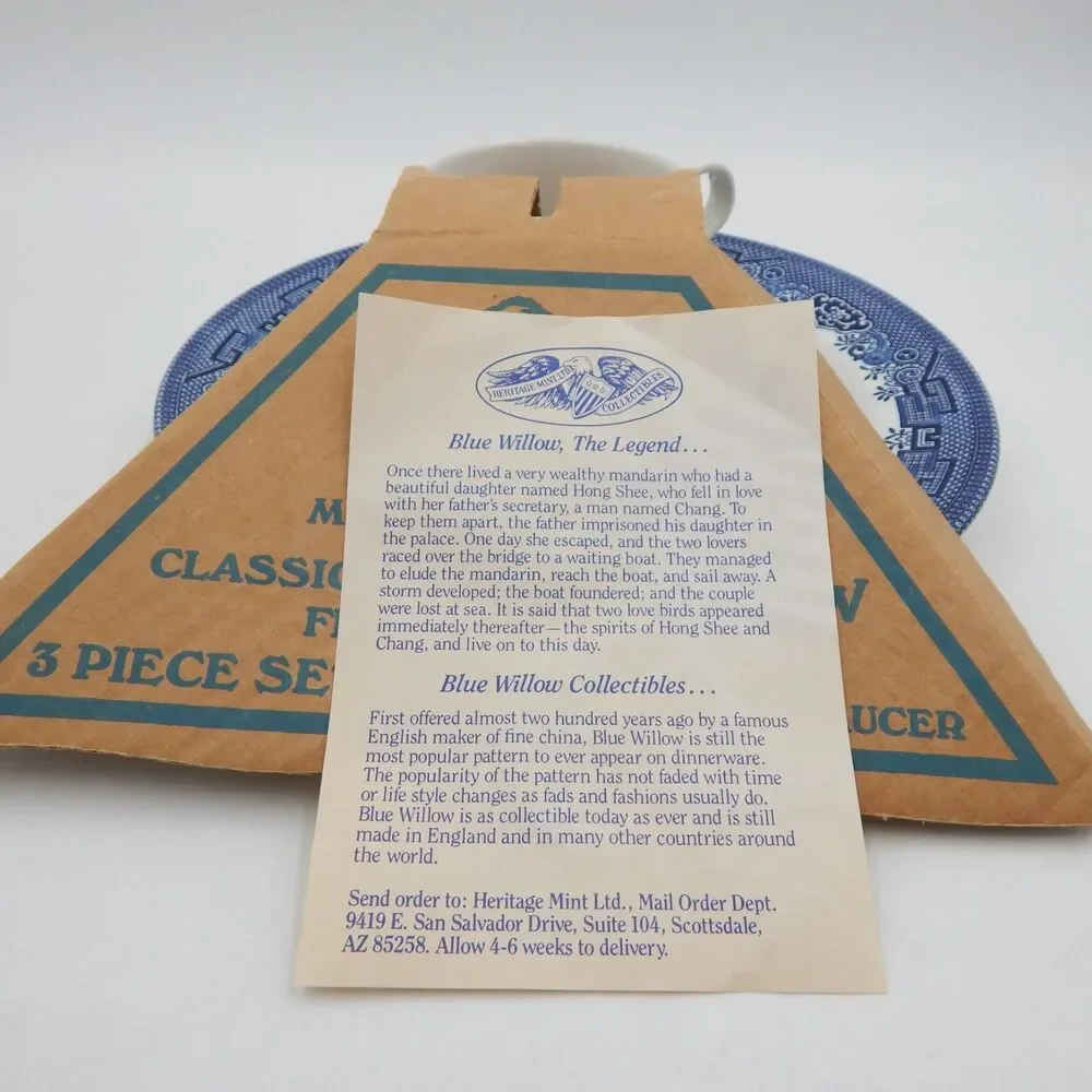Churchill Blue Willow 3 Pc Set Dinner Plate Cup Saucer Set England